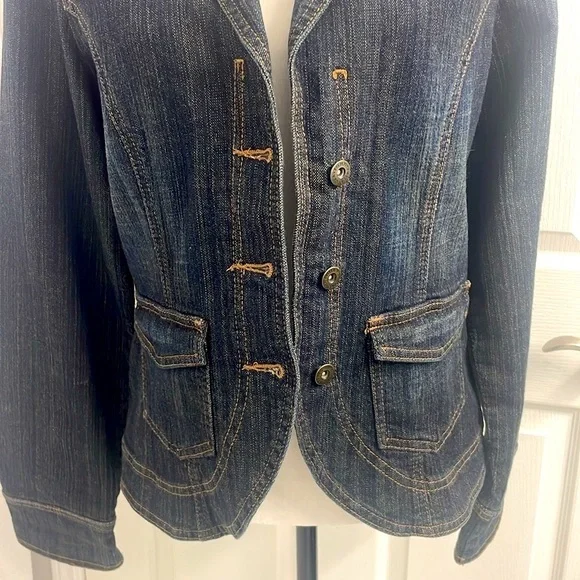Vintage Tommy Hilfiger Dk Wash Denim Blazer Button Closure Pockets Fitted Size L - Picture 8 of 14